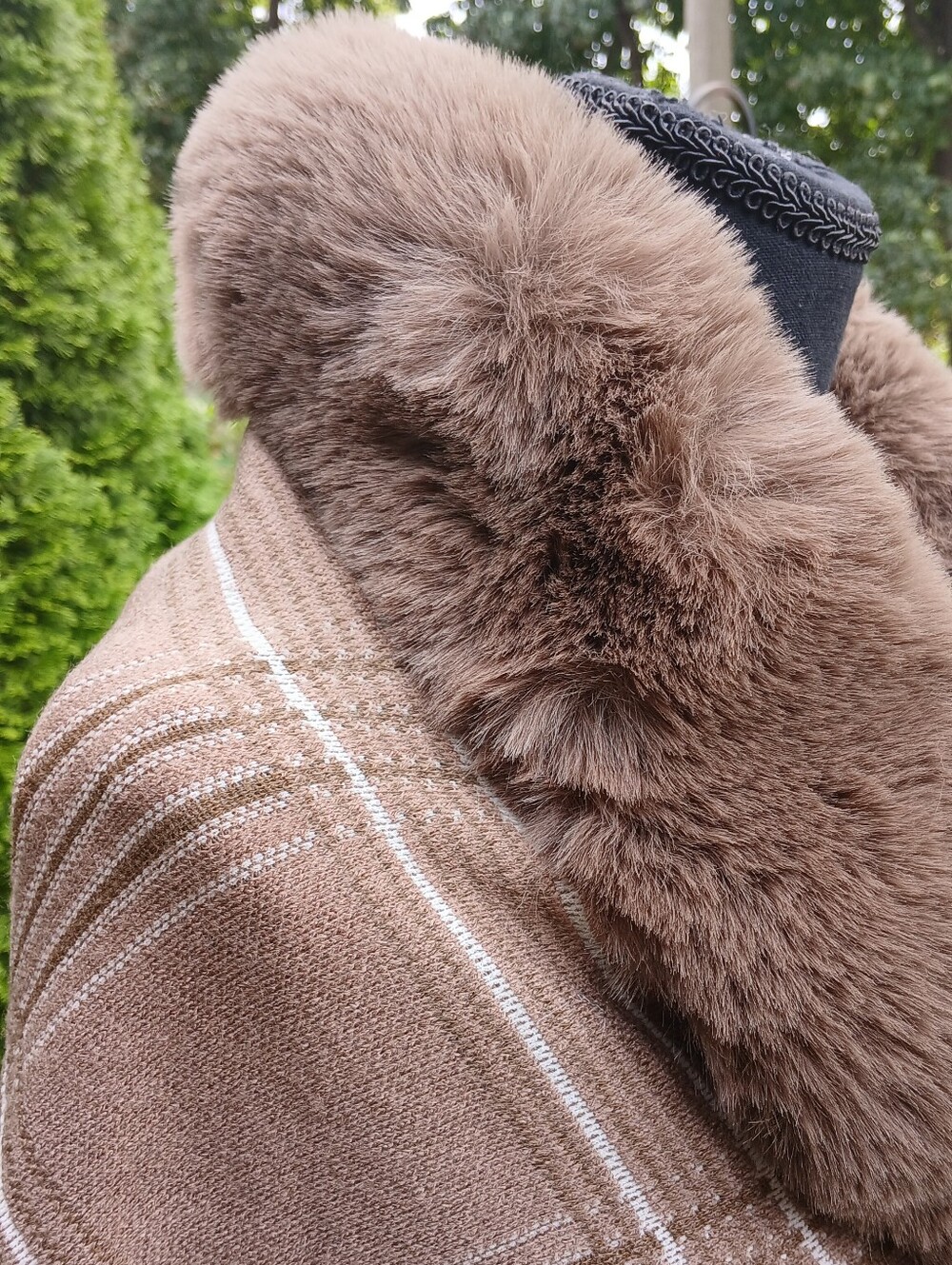 Magnificent Mocha Plaid Wrap Jacket With Faux Fur Accents - Picture 8 of 16